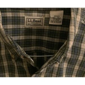 LL BEAN PLAID L-S BUTTON DOWN SHIRT. DRY CLEANED. WELL CARED FOR. GREEN/BLUE/CRE